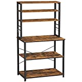 VASAGLE Baker's Rack, Microwave Oven Stand, Kitchen Tall Utility Storage Shelf, 6 Hooks and Metal Frame, Industrial, 15.7 x 31.5 x 65.7 Inches, Rustic Brown and Black UKKS019B01