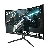 CRUA 27' Curved Gaming Monitor, QHD(2560x1440P)2K 144HZ 1800R 99%sRGB Professional Color Gamut Computer Monitor, 2msGTG with FreeSync, 3 Sides Frameless, Low Blue Light, VESA Mountable(HDMI,DP)-Black