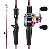 Sougayilang Baitcaster Combo, 2-Piece Fishing Rod and Reel Combo, Purple Fishing Pole with Baitcasting Reel Set for Freshwater-2.1m with Right Handle Reel