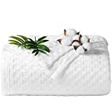 LBRO2M Waffle Blanket King(90'x104'),60% Bamboo and 40% Cotton Cooling Blankets,Summer Lightweight Bed Sofa Couch Throws,Super Soft Cool Weave Travel for All Season,White