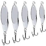 FREGITO 5pcs Fishing Lures Fishing Spoons, Trout Lures Bass Lures Hard Metal Spinner Baits for Salmon Bass Trout (Silver-A)