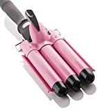 Alure Three Barrel Curling Iron Wand with LCD Temperature Display - 1 Inch Ceramic Tourmaline Triple Barrels, Dual Voltage Crimping Tool, Best Hair Waver for Beachy/Frizz Free Waves (Pink/Black)