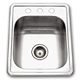 Houzer A1722-7BS-1 ADA Glowtone Topmount Stainless Steel 17 x 22 Sink with 3 Holes, One Basket Strainer Included; 3-1/2' Drain Opening