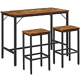 SUPERJARE Bar Table Set, Bar Table and Chairs Set, 3-Piece Dining Table Set, Bar Height Counter with 2 Stools, Industrial Breakfast Table Set for Kitchen, Living Room - Rustic Brown