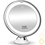 10X Magnifying Makeup Mirror with Lights, 3 Color Lighting, Bathroom Shower Mirror with Suction Cup, Intelligent Switch, 360 Degree Rotation, Portable for Detailed Makeup, Close Skincare