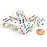 Koplow Games Set of 10 Six Sided D6 16mm Standard Dice White with Multi-Color Pips