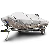 Budge 600 Denier Boat Cover fits Center Console Flat Front/ Skiff / Deck Boats B-641-X6 (20' to 22' Long, Gray)