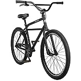 Retrospec Sully Klunker High-Tensile Steel Frame Beach Cruiser Bicycle Single Speed Bike with BMX Threadless Steering, Wide Tires and Tuck n’ Roll Saddle, Matte Black 26'