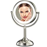 Professional 8.5' Large Lighted Makeup Mirror Updated with 3 Color Lights, 1X/10X Magnifying Swivel Vanity Mirror with 48 Premium LED Lights, Brightness Dimmable Cosmetic Mirror, Senior Pearl Nickel