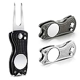 Golf Repair Tool Stainless Steel Foldable Golf Divot Tool Magnetic Golf Button Tool Golf Ball Marker (Black, Silver, Gray,3 Pieces)