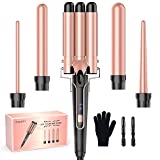 Waver Curling Iron Curling Wand, BESTOPE PRO 5 in 1 Curling Wand Set with 3 Barrel Hair Crimper for Women, Fast Heating Hair Wand Curler in All Hair Type