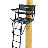 Rivers Edge Lockdown LD203 2-Man Ladder Tree Stand, 17' Height with TearTuff™ Bench seat, Flip-Back Padded Shooting Rail, Wide 42' Platform, Removable Ultimate Shooting Rail, Flip-Out Footrest