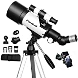 Telescope, 70mm Aperture 500mm Telescopes for Adults Astronomy & Kids Beginners, Fully Multi-Coated Travel Refractor Telescopes with Phone Adapter, Wireless Control, Astronomy Gift for Kids