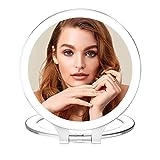 Famihomii Rechargeable Magnifying Makeup Mirror 10X/1X Double Sided Lighted Travel Makeup Mirror with 3 Color Lights Adjustable Rotation, LED Vanity Tabletop Portable Desk Cosmetic Foldable Mirror