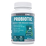 Balance ONE Probiotic, Daily Probiotics for Women & Men, Shelf Stable, 15 Billion CFUs with Prebiotics, 12 Probiotic Strains, Lactobacillus Plantarum Acidophilus & Paracasei, 60 Time-Release Tablets