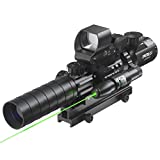 4-in-1 Rifle Scope Combo, 3-9x32 Rangefinder Scope, Red & Green Dot Sight, Green Laser, 14 Slots Riser