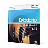 D'Addario Guitar Strings - Acoustic Guitar Strings - 80/20 Bronze - For 12 String Guitar - Deep, Bright, Projecting Tone - EJ36 - Light, 12-String, 10-47