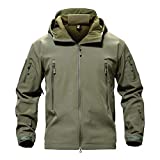 TACVASEN Men Windproof Softshell Tactical Hoodie Fleece Hunting Jacket Coat Army Green,US S