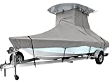 iCOVER T-Top Boat Cover, for 20ft-22ft Long Center Console Boat with T TOP Roof, 600D Heavy Duty Marine Grade Polyester Waterproof UV and Fade Resistant TTOP Boat Storage Cover, Grey