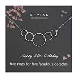 EFYTAL 50th Birthday Gifts For Women, Sterling Silver Five Circle Necklace, 50th Birthday Gifts, Cool Gifts for 50 Year Old Woman, Gifts for Women Turning 50, 50th Birthday Decorations Women