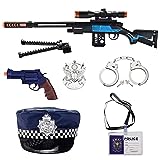 Yopala Toy Gun Police Costume Set Pretend Playset Toys for Kids Ages 3 Years Old Up, Police Hat Toy Handcuffs Included for Role Play