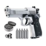 Beretta M92FS Air Gun with 5x12 CO2 Tanks and Pack of 500ct Lead Pellets Bundle (Nickel/Black+Accessories)