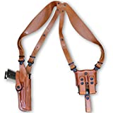 Premium Leather Vertical Shoulder Holster System with Double Magazine for Rugerr SR 1911 45ACP 9/40/45 with Rail 4.25''BBL, Right Hand Draw, Brown Color #7391#