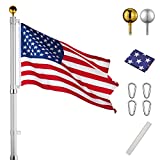 Yeshom 20ft Telescopic Aluminum Flag Pole Free 3'x5' US Flag & Ball Top Kit 16 Gauge Telescoping Flagpole Fly 2 Flags for Yard Outdoor Garden