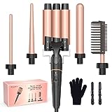Waver Curling Iron Curling Wand - BESTOPE PRO 5 in 1 Curling Wand Set with Electric Hot Comb Straightener and 3 Barrel Hair Waver, Professional Ceramic Wand Curler Work for All Hair Type
