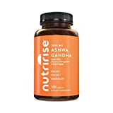 NutriRise Organic Ashwagandha Root with Black Pepper Capsules - 120ct - 1300mg, Natural Stress & Mood Relief, Sleep Aid & Thyroid Support Supplement; Ayurvedic Nootropic for Focus & Energy