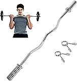 tonchean 47' EZ Curl Bar, Solid Carbon Steel Olympic Curl Barbell for 2inch Weight Plates, Curling Bar for Bicep, Tricep and Weight Lifting Exercises