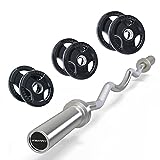RitFit 2 Inch EZ Curl Bar with Weights, 300LBS Weight Capacity Olympic Curl Barbell for Bicep, Tricep and Weight Lifting Exercises (Silver(with 60LB Weights))