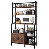 EnHomee 6-Tier Kitchen Bakers Rack with Hutch, Industrial Microwave Oven Stand with Shelves, Kitchen Utility Storage Shelf with Cabinet & 8 Hooks, Kitchen Storage Rack with Hutch, Rustic Brown