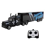 Vokodo RC Semi Truck and Trailer 18 Inch 2.4Ghz Fast Speed 1:16 Scale Rechargeable Battery Remote Control Tractor Tanker Hauler Car Big Rig 18 Wheeler Toy for 3 4 5 6 7 8 Year Old Boys Kids (Black)