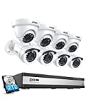 ZOSI Full 1080p 16 Channel Home Security Camera System, H.265+ 16 Channel DVR with Hard Drive 2TB and 8 x 1080p Weatherproof CCTV Bullet Dome Camera Outdoor Indoor,Night Vision, Motion Alert Push