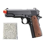 WellFire 1911 Metal Spring Powered Airsoft Pistol with 1000 Rounds 0.12g BBS (Color: Black / Faux Wood)