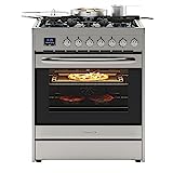 KoolMore KM-FR30G-SS 30” Inch Professional Gas Range Stove with 5 Burner Cooktop, Rapid Convection Oven, and Digital Timer with Heavy-Duty Cast Iron Grates, Stainless-Steel Appliance, Cu.Ft, Silver