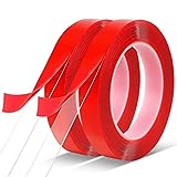 Double Sided Tape 2 Pack Heavy Duty, (3/4' Width, Total 20 FT) Clear Adhesive Waterproof Removable Double Sided Mounting Tape for Carpet Fix, Home Office Wall Decor, DIY Crafts, Car Glass Decor
