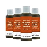 Amazon Basics 10% Povidone Iodine Solution First Aid Antiseptic, 4 Fluid Ounces, 4-Pack (Previously Solimo)