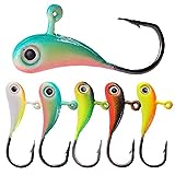 Sougayilang Ice Fishing Jigs, Winter Fishing Hard Lures with Treble Hooks, Red, Colors Fishing Bait Lure Kit in Tackle Box for Bass Pike Trout Walleye Saltwater Freshwater-5PCS