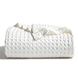 Bedsure Cotton Waffle Weave Blanket King Size - Cream White Soft Lightweight Bed Blanket for All Seasons, Viscose from Bamboo Blanket Woven Knit Blanket(104x90 inches)
