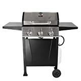 Grill Boss GBC1932M Outdoor BBQ 3 Burner Propane Gas Grill w/Top Cover Lid, Wheels, & Shelves for Barbecue Cooking, Black (Stainless Steel)