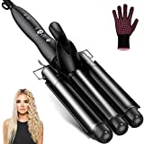 Hair Waver, 3 Barrel Curling Iron Wand 25mm Crimper Hair Iron 3 Barrel Hair Crimper Temperature Adjustable Heat Up Quickly Beach Waves Curling Iron Black