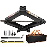 CFYUSEU Scissor Lift Jack Max 3 Ton Capacity with Jack Socket Drill Adapter, Lifting Jack Car Kit with Wrench/Lug Wrench for Car SUV MPV, Black, QJD-3-1
