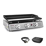 Royal Gourmet PD1301S Portable 24-Inch 3-Burner Table Top Gas Grill Griddle with Cover, 25,500 BTUs, Outdoor Cooking Camping or Tailgating, Black