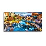 Wall Art for Living Room River Place and Reedy River at sunrise in Greenville South Carolina SC Print On Canvas Wall Decor Painting Posters Office Modern Home Decoration 20x40 inches Ready to Hang