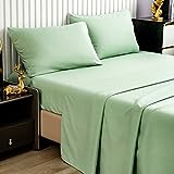 MEISHANG 100% Bamboo Sheet Set Queen Size - Cooling Breathable Luxury Bamboo Bed Sheets Set - Fit 16 Inch Deep Pocket - Ultra Silky Soft 4 Pieces Set - Queen, Grass Green