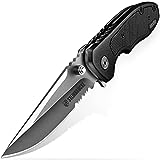 Pocket Folding Knife - Pocket Knife for Men Assisted Opening Tactical Knife - EDC Knife 3” Titanium Coated Serrated Stainless Steel Sandvik 14C28N Blade, G10 Embedded Handle with Reversible Clip