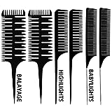 6 Pieces Weaving Comb Dyeing Hair Comb Weaving Sectioning Foiling Comb Rat Tail Styling Hair Dyeing Combs for Foiling Balayage Hair Coloring (Assorted Styles)