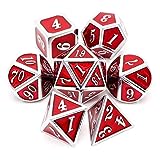 Haxtec Metal Dice Set D&D Red Silver DND Dice Set for Dungeons and Dragons RPG Games-Glossy Enamel Dice (Silver Red)